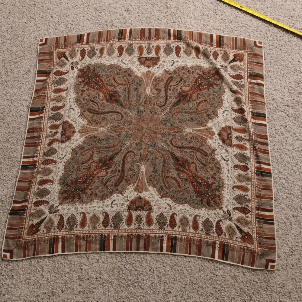 Vintage Paisley Square Scarf Earth Tones Brown Tan Orange Boho 34x34